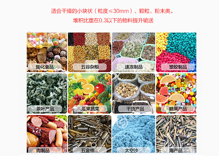 適合垂直提升粉末、顆粒及小塊狀物料